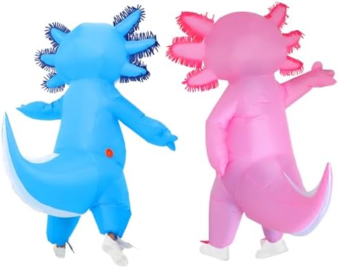 Stegosaurus 2 Pack Inflatable Axolotl Costumes for Adult Deluxe Halloween Air Blow-up Costumes Couples Halloween Costumes for Adults Funny
