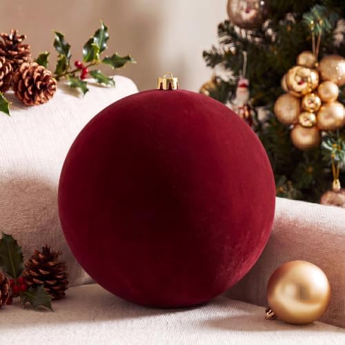 Threan 10 Inch Large Burgundy Velvet Christmas Ball Ornaments