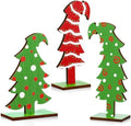 Meooeck 3 Pack Whimsical Wood Christmas Tree Lime Green Tabletop, Lines