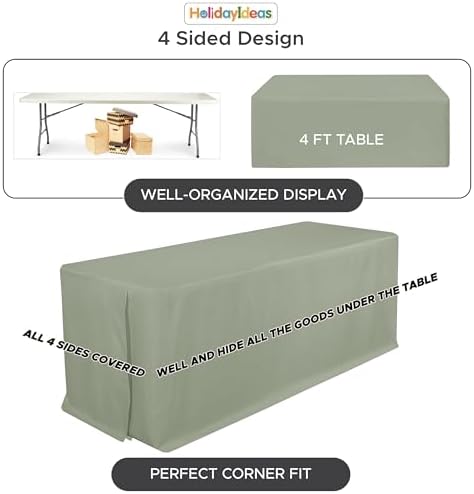 HolidayIdeas 4-Pack 8ft Sage Green Rectangle Craft Shows Fitted Tablecloth
