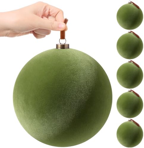 Weysat 6 Pcs 8 Inch Giant Velvet Christmas Ball Ornaments, Olive Green