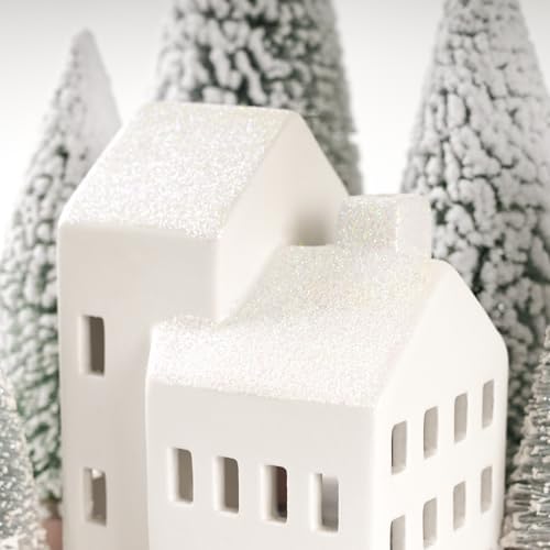 Christmas Decorations Indoor, 5 Lighted Ceramic Christmas Village Houses