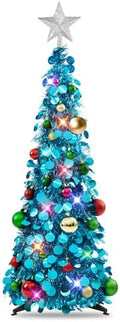 N&T NIETING Pop Up Christmas Tree with Lights & Ornaments, Blue, 3FT
