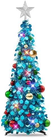 N&T NIETING Pop Up Christmas Tree with Lights & Ornaments, Blue, 3FT