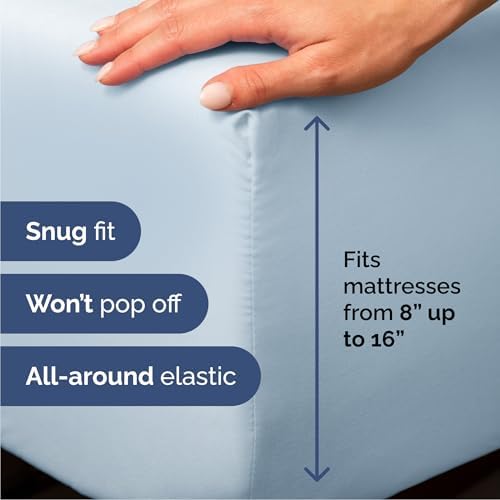 Queen Size 4 Piece Sheet Set - Comfy Breathable & Cooling Sheets - Sky Blue