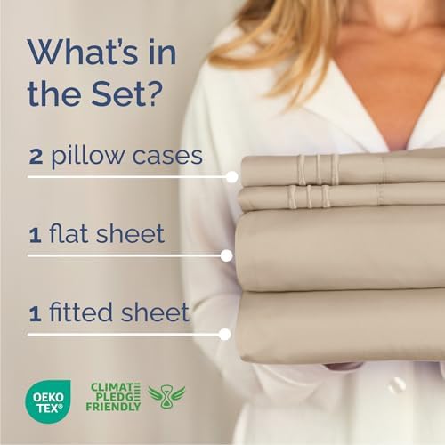 Cal King Size 4 Piece Sheet Set - Comfy Breathable & Cooling Sheets - Cream