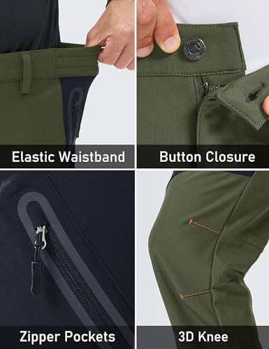 MAGCOMSEN Men's Snow Ski Pants Fleece Lined Water Resistant Winter Pants with 4 Zip Pockets for Snowboard Hiking Outdoor