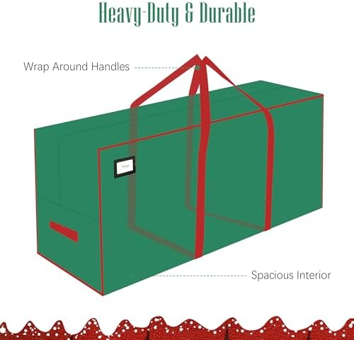 Cosy Family 7.5 ft Christmas Tree Storage Bag - Durable Heavy Duty Extra Large Artificial Xmas Holiday Tree Bag with Reinforced Handles and Dual Zippers Wide Opening - Green