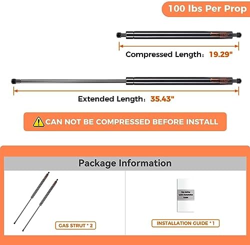 C1615953 35 inch Gas Strut 100 Lbs Shock, 35.43" Long Gas Spring Prop Lift for Truck Undercover Tonneau Cover Pick-up Heavy Bed Cover Trailer Door Boat Engine Cover by 2 Pack