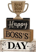 Moucuny 4 Pcs Boss Day Table Decorations Rustic Trophy Wooden Blocks Decor