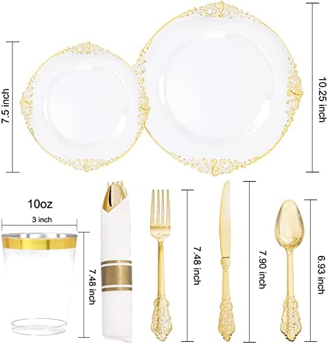 Hioasis 210 Pcs Clear Gold Plates for Party