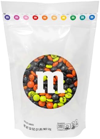 M&M’S WORLD Pre-Printed Halloween Candy - 2lbs of Bulk Candy in Resealable Pack for Halloween Party, Trick or Treat Favor, Halloween Dessert Decorations, Tasty Snacks for DIY Party
