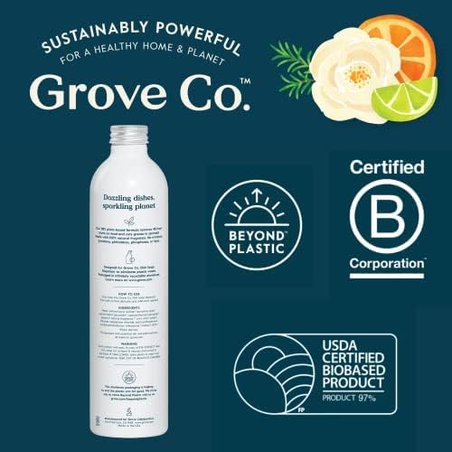 Grove Co. Dish Soap, 3 x 16 fl oz Refills, Orange & Rosemary | Plastic-Free; Refill format; Natural Fragrance; Removes Stuck on Food; 98% plant-based ingredients