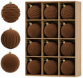 12Pcs Brown Velvet Christmas Ornaments 3.15In Balls for Christmas Tree Deco