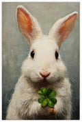 JDBeehpy Easter Rabbit (Unframed, Canvas Only) Canvas Mural Cute White Rabbit Clover Printing Spring Prints Oil Painting Art Style Green Festival Theme Art Prints 16x24inch(40x60cm)