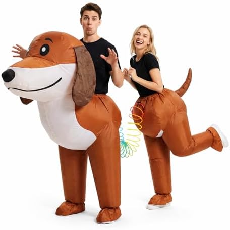 2 Person Inflatable Dachshund Costume for Adults, Funny Couple Dog Outfit