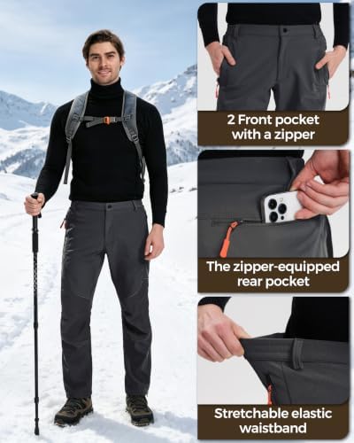 CNBQDD Men's Snow Ski Pants Waterproof Hiking Winter Fleece Lined Pants