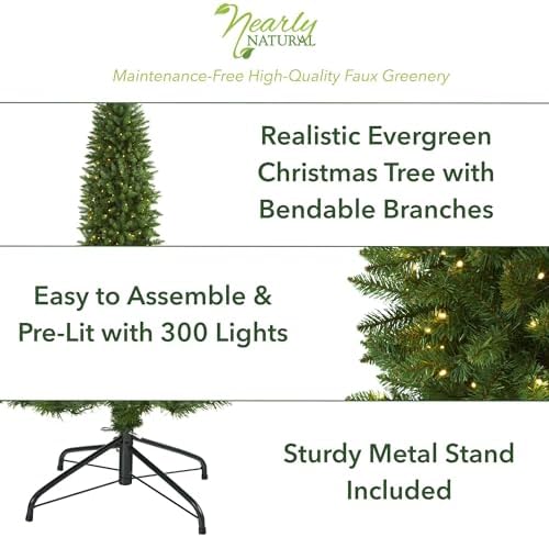 Nearly Natural 7 ft Artificial Pine Christmas Tree with Lights Room Decor