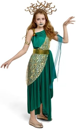Spooktacular Creations Girls Medusa Costume, Child Green Medusa Dress with Headpiece Armlet for Kids Halloween Role Play