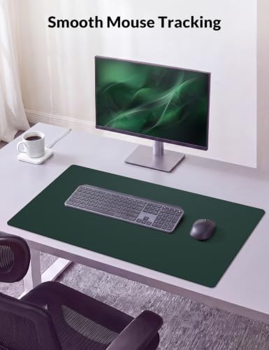 Leather Desk Mat 36" x 17", Dark Green PU Leather Desk Pad Protector