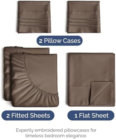 Split King Size 5 Piece Sheet Set - Breathable & Cooling Sheets - Brown
