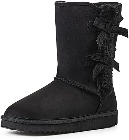 KRABOR Womens Suede Snow Boots Mid-Calf Winter Shoes with Side Bows