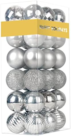 Silver 2.5" Christmas Balls Christmas Tree Decoration Ornaments Shatterproof Hanging Balls for Birthday Halloween Holiday Wedding Decorations Set of 36pcs