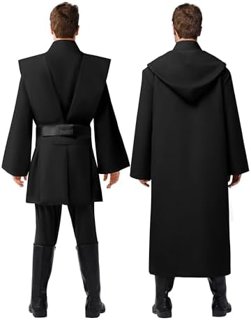 Spooktacular Creations Halloween Mens Tunic Hooded Cloak, Knight Costume Men, Tunic Hooded Robe with Pants for Halloween