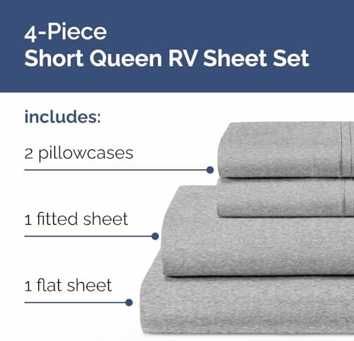 Short Queen Size 4 Piece Bed Sheet Set - RV Short Queen - Heathered Grey