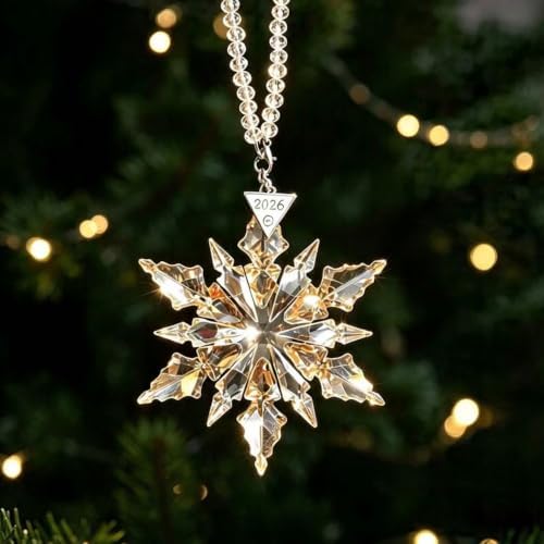 2026Annual Christmas Ornaments Crystal Snowflake Star - Christmas Tree Ornaments Pendant Sun Catcher Home Hanging Decor (2026 Golden Crystal)