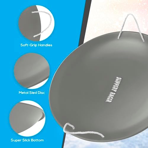 Slippery Racer ProDisc 26 Inch Heavy Duty Aluminum Iron Alloy Metal Kids Winter Saucer Snow Sled with Dual Riveted Soft Grip Rope Handles