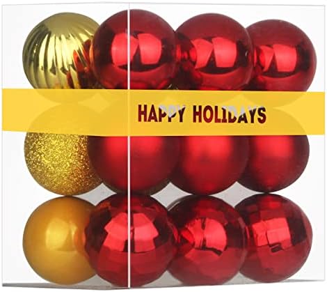 Red & Gold 1.6" Small Christmas Balls Christmas Tree Decoration Ornaments Shatterproof Hanging Balls for Birthday Halloween Holiday Wedding Decorations Set of 18pcs