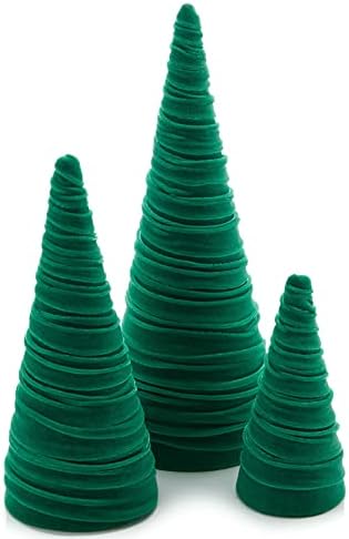 Your Heart's Content Green Velvet Trees Set of 3, Mantel Decor, Holiday Entryway, Wedding Centerpiece, Bontanical Color, Minimalist Decor, Tree Figurines (Green)