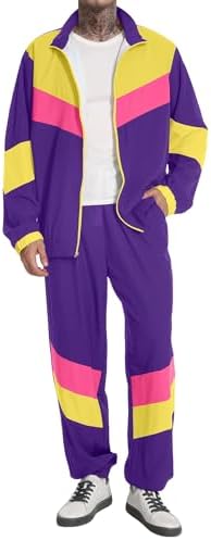 UOUA 80s Outfit for Men 90s Costumes 2 Piece Long Sleeve Track Suit Set