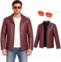 Red Leather Jacket Men with Glasses Halloween Costumes for Men