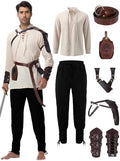Men's Renaissance Costume,8 Piece Medieval Viking Pirate Outfit Set