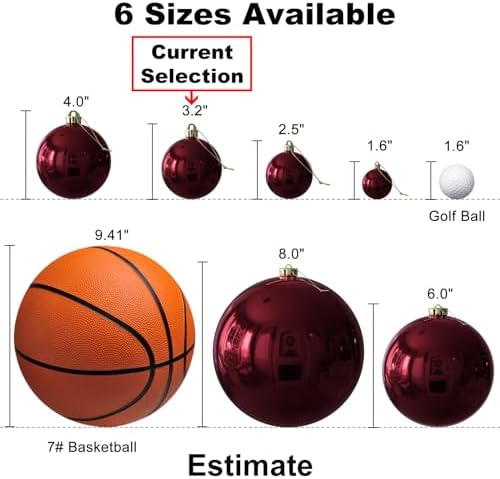 Maroon 3.2" Large Christmas Balls - Christmas Tree Decoration Ornaments Shatterproof Hanging Balls for Birthday Halloween Holiday Wedding Decorations Set of 10pcs