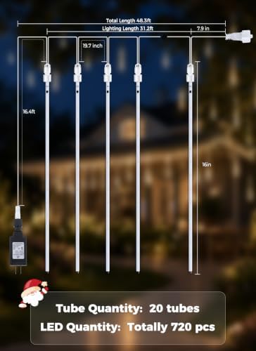 Brightown Meteor Shower Lights Outdoor, 16Inch 20 Tube 720 LED Icicle Light