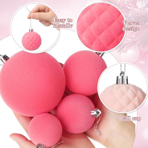 Hollowfly 95 PCS Velvet Christmas Tree Decor Set, Pink, Beige