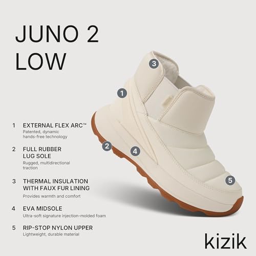 Kizik Juno 2 Low Slip On Snow Boots for Women: Durable Rubber Soles for Any Terrain, Faux Fur Lining for Warmth During Winter Daily Wear