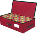 BlessedSeason Christmas Ornament Storage Box -Stores Up to 64 3” Balls, Holiday Ornaments Storage with Adjustable Dividers, Visual ID Window, Dual Zipper, Handles, Stackable, Foldable Fabric Organizer
