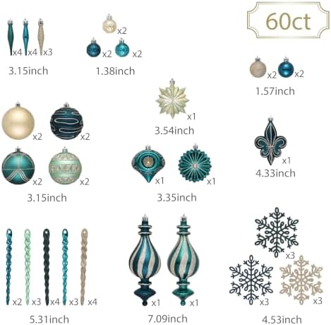 Valery Madelyn 60ct Christmas Tree Decorations Ball Ornaments Set