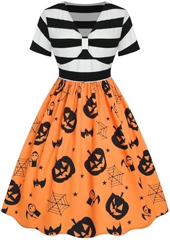 ZEZCLO Women's Plus Size Halloween Dress Pumpkin Halloween Costume Dresses