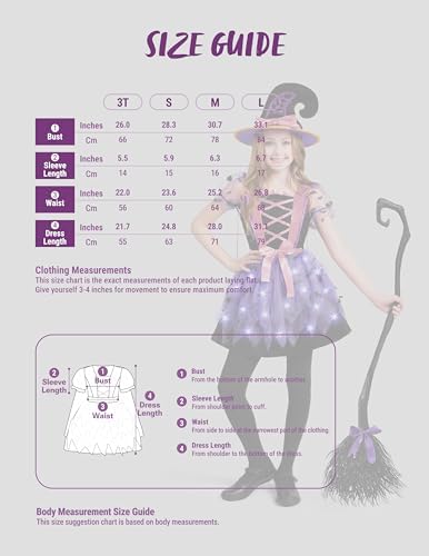 Spooktacular Creations Girls Light Up Witch Costume, Kids Witch Costume with Hat and Broom for Toddler Halloween Dress Party