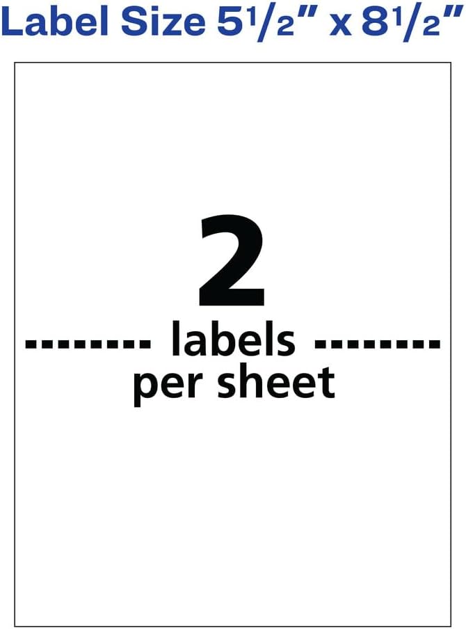 Avery Durable Waterproof Shipping Labels with Sure Feed Technology, 5.5" x 8.5", White, Laser Compatible, 100 Blank Labels per Pack, Great for Mailing, Branding, and More (5-Pack of 5526)