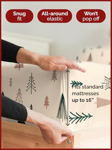 Christmas Sheet Set, Holiday Pine, Holiday Xmas Bedding Set - Queen Size