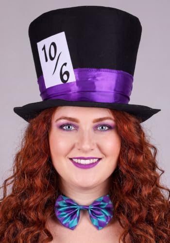 Plus Size Women's Deluxe Raving Mad Hatter Costume Adult Storybook Dress with Top Hat, Gloves & Bow Tie