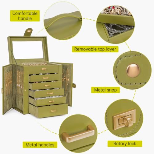 AKOZLIN 6-Tier Jewelry Box Organizer 5 Drawers Storage Medium Green
