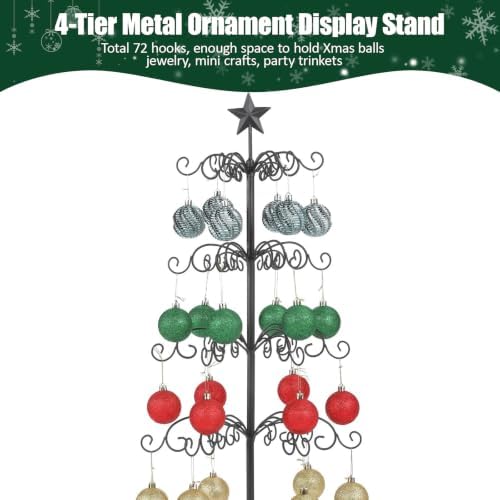 4‑Tier Metal Ornament Display Tree Stand, Wrought Iron Christmas Tree Black