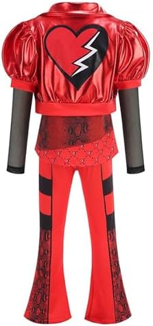 Girls Red Costume Set Jacket Shirt Flared Pants Wig Gloves 5pcs Outfit Halloween Christmas Party 3-14Y